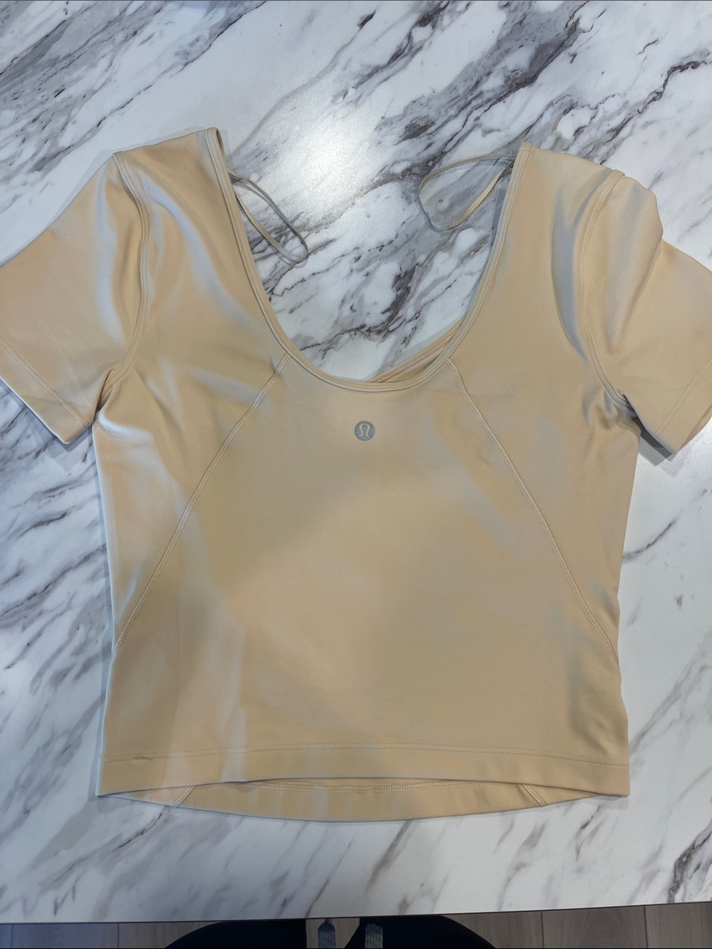 lululemon athletica Beige Short Sleeve Scoop-Neck Crop Top